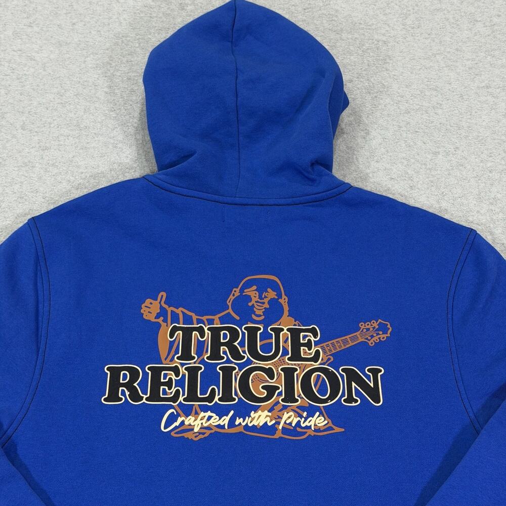True Religion Mens Contrast TR Zip Hoodie Large L Surf The Web Blue Buddha NWT